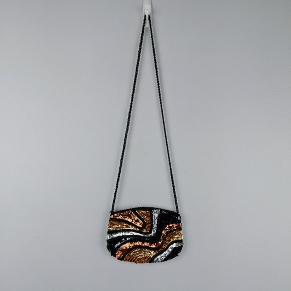 Vintage Small Metallic Sequin Beaded Crossbody Bag - Picture 4 of 6